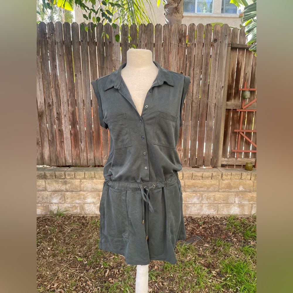 Lou & Grey Sleeveless Green modal romper large soft comfy minimalist casual